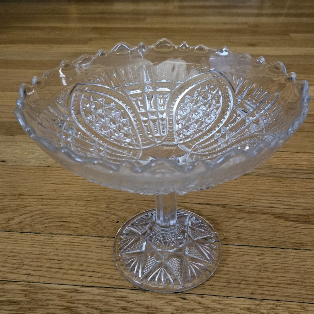 REAPG Higbee John B Fortuna aka Perkins Clear Crystal Signed Footed Open Compote